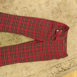 Straight legged plaid pants